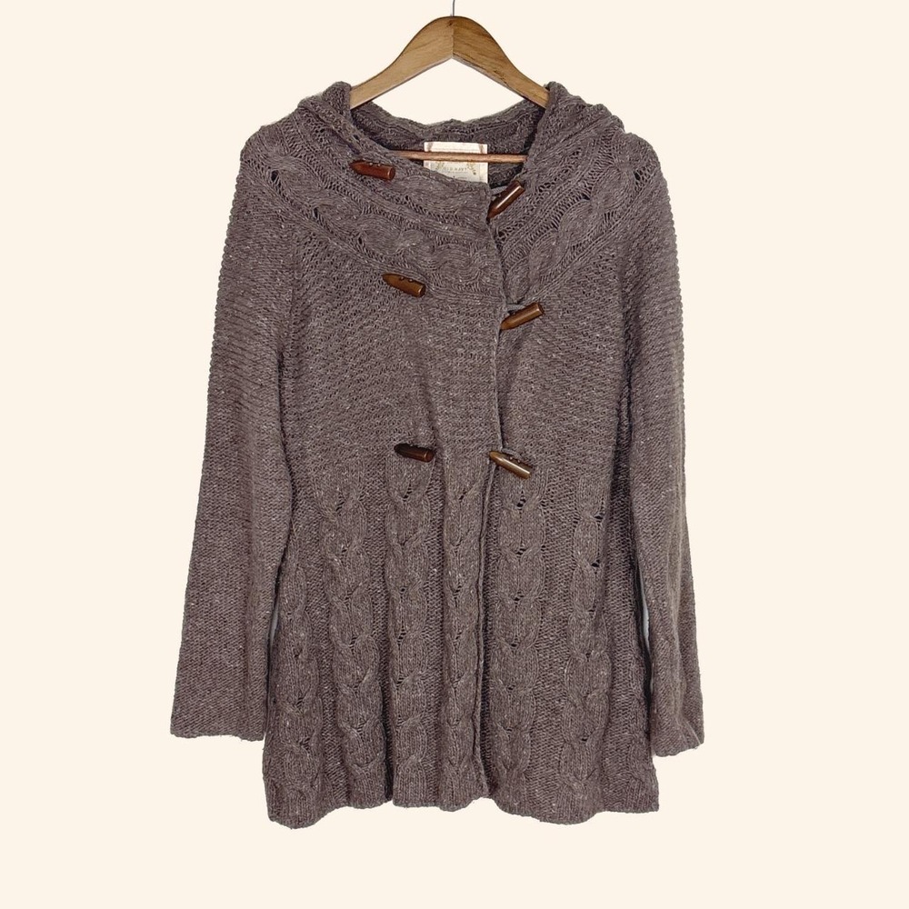 Y2K Old Navy Maternity Cable Knit Hooded Toggle Cardigan - Size L